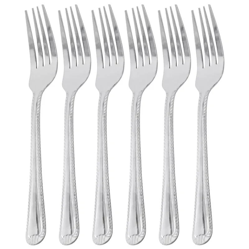 6 Piece Stainless Steel Dinner Fork Flatware Set in Silver