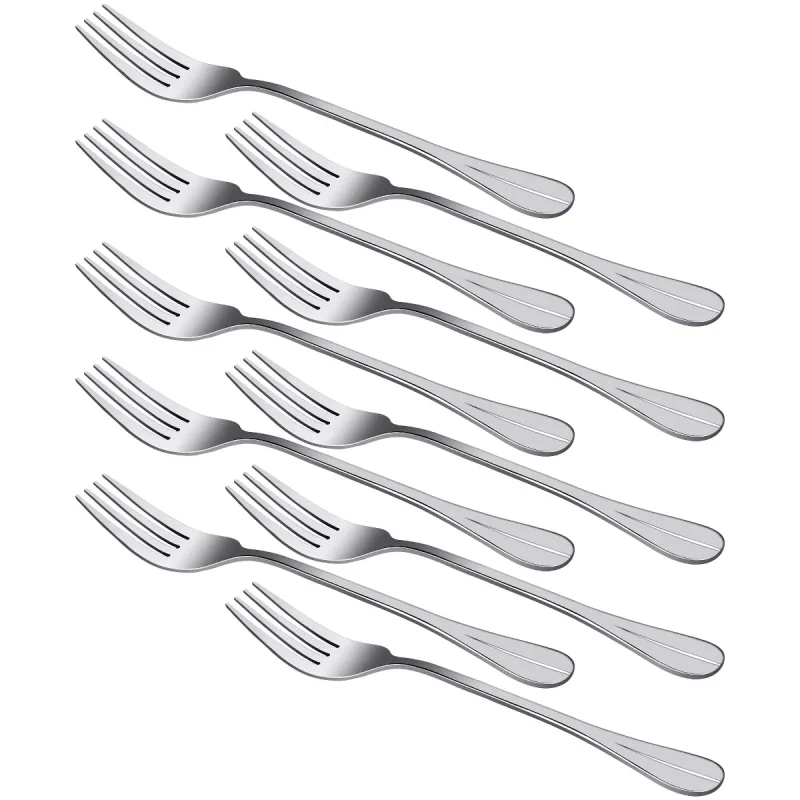 Unique Bargains Restaurant Dinner Metal Tableware Flatware Serving Forks Silver Tone 10 Pcs